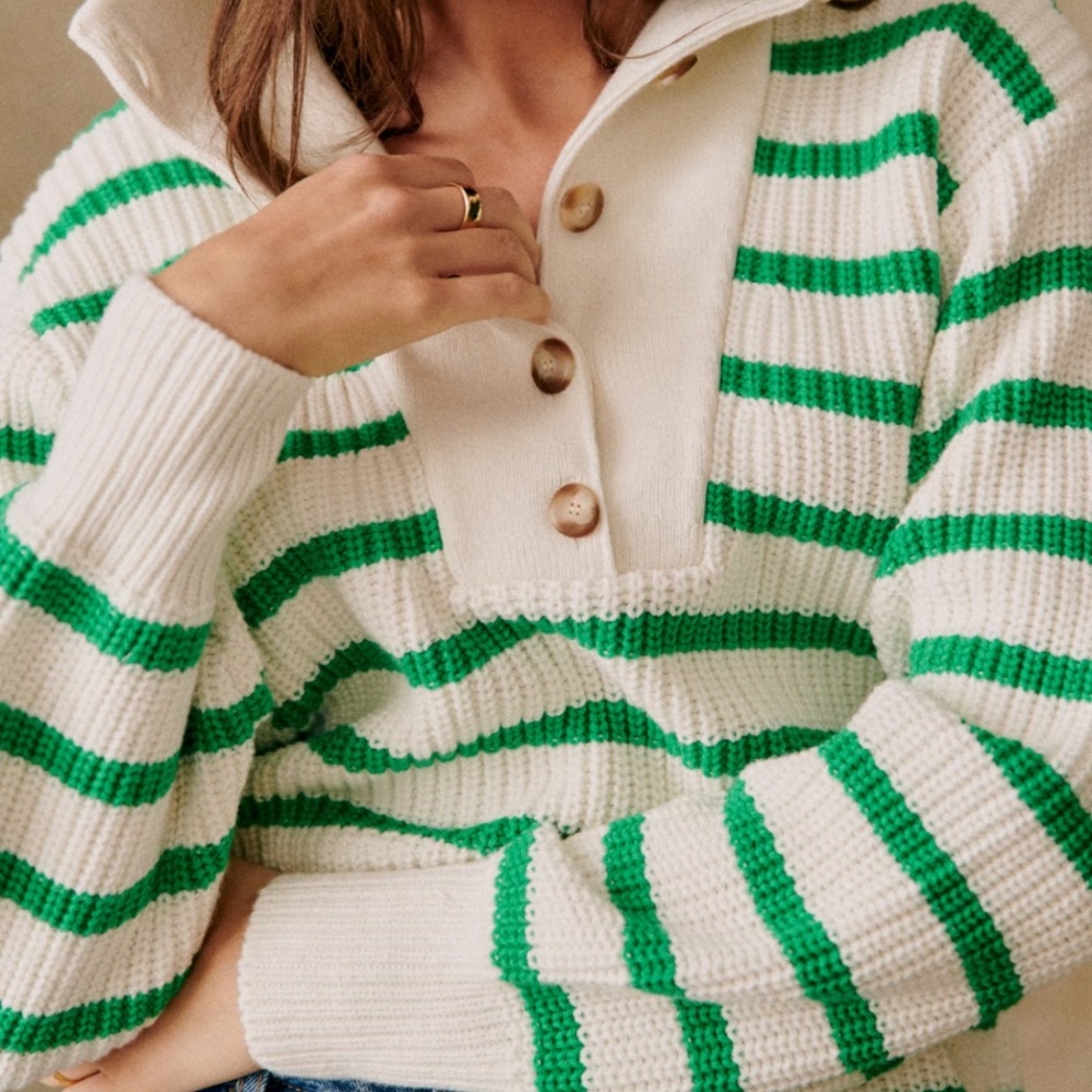Sezane Kyam Jumper Ecru / Green - Size M